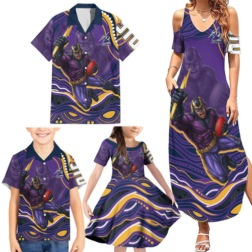 Personalized Gold Coast Titans Family Matching Summer Maxi Dress and Hawaiian Shirt Aboriginal Dot Art - Dreamtime Rugby Mascot