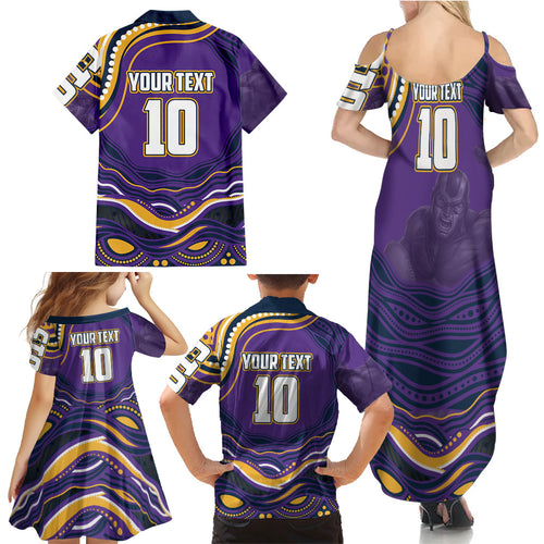 Personalized Gold Coast Titans Family Matching Summer Maxi Dress and Hawaiian Shirt Aboriginal Dot Art - Dreamtime Rugby Mascot