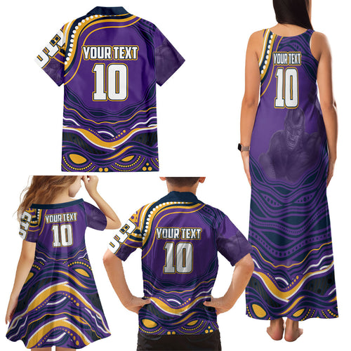 Personalized Gold Coast Titans Family Matching Tank Maxi Dress and Hawaiian Shirt Aboriginal Dot Art - Dreamtime Rugby Mascot