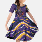 Personalized Gold Coast Titans Kid Short Sleeve Dress Aboriginal Dot Art - Dreamtime Rugby Mascot