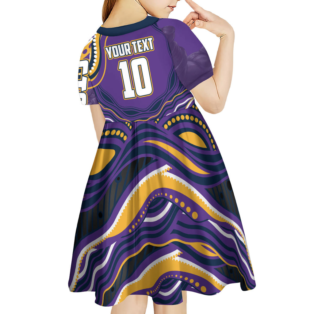 Personalized Gold Coast Titans Kid Short Sleeve Dress Aboriginal Dot Art - Dreamtime Rugby Mascot