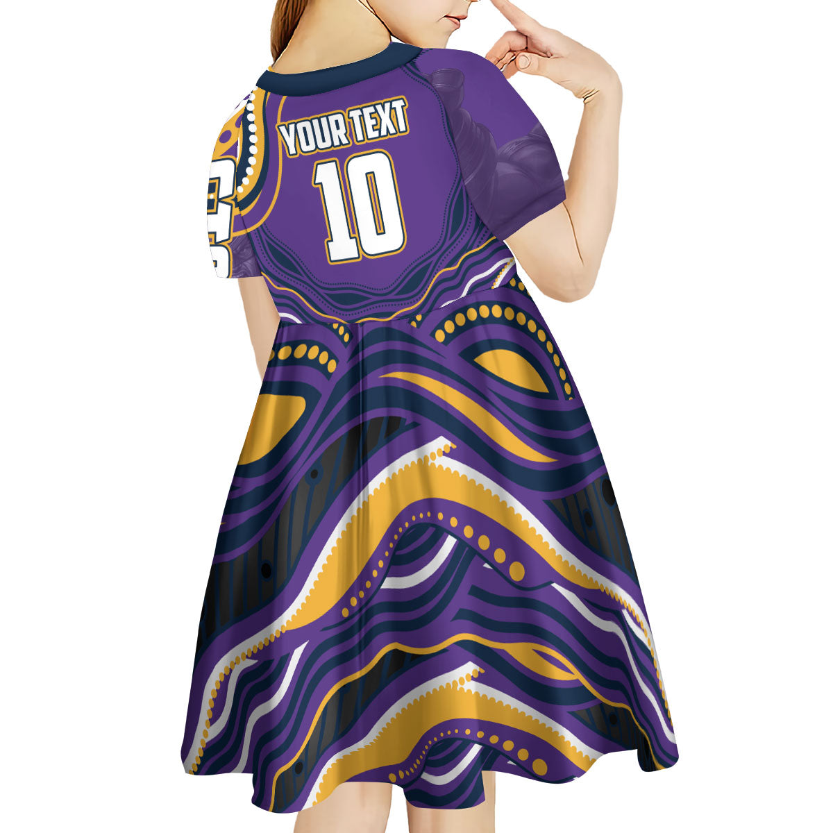 Personalized Gold Coast Titans Kid Short Sleeve Dress Aboriginal Dot Art - Dreamtime Rugby Mascot