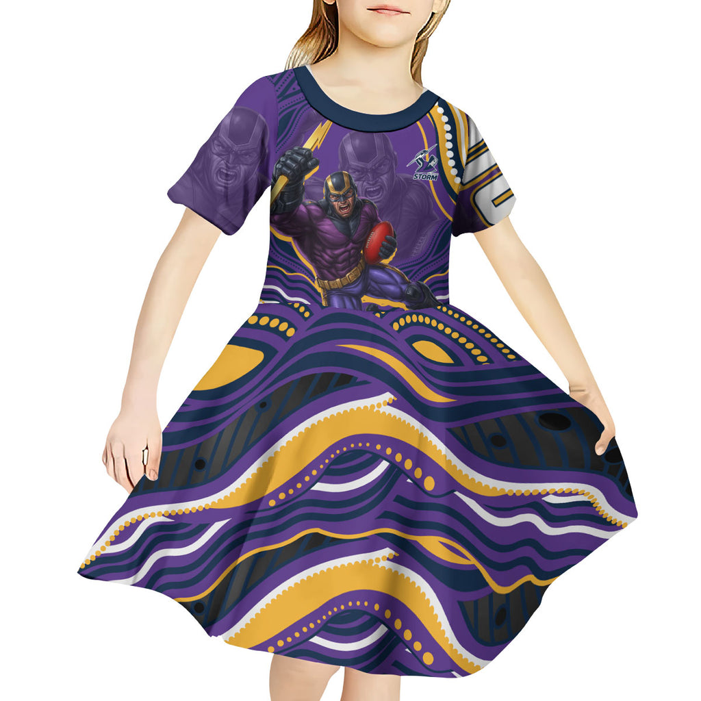 Personalized Gold Coast Titans Kid Short Sleeve Dress Aboriginal Dot Art - Dreamtime Rugby Mascot