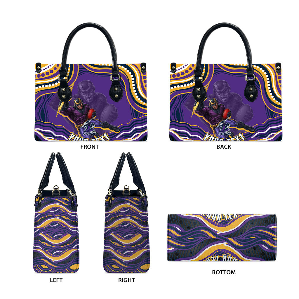 Personalized Gold Coast Titans Leather Bag Aboriginal Dot Art - Dreamtime Rugby Mascot