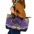 Personalized Gold Coast Titans Leather Tote Bag Aboriginal Dot Art - Dreamtime Rugby Mascot