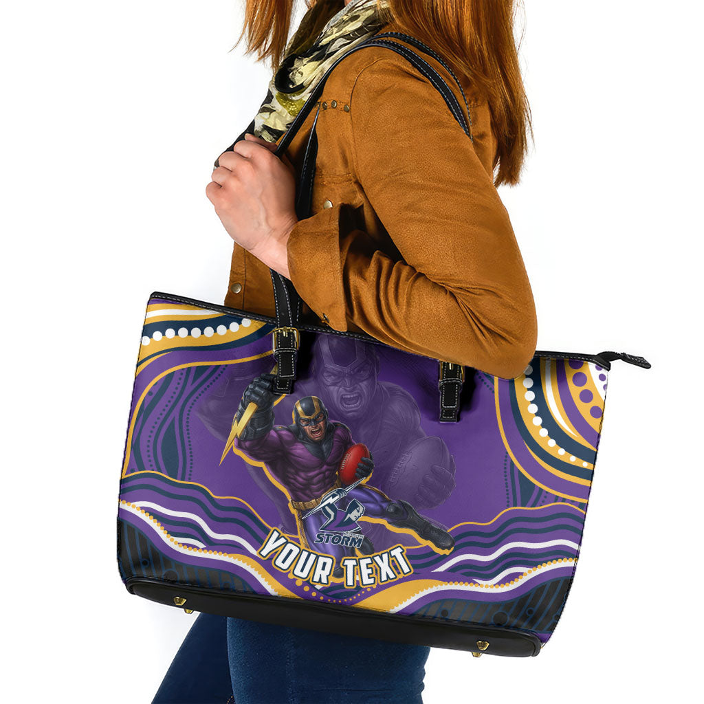 Personalized Gold Coast Titans Leather Tote Bag Aboriginal Dot Art - Dreamtime Rugby Mascot