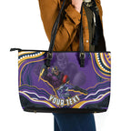 Personalized Gold Coast Titans Leather Tote Bag Aboriginal Dot Art - Dreamtime Rugby Mascot