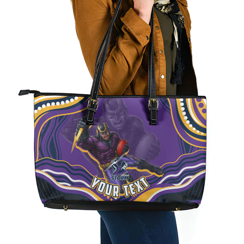 Personalized Gold Coast Titans Leather Tote Bag Aboriginal Dot Art - Dreamtime Rugby Mascot