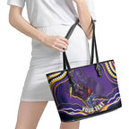 Personalized Gold Coast Titans Leather Tote Bag Aboriginal Dot Art - Dreamtime Rugby Mascot