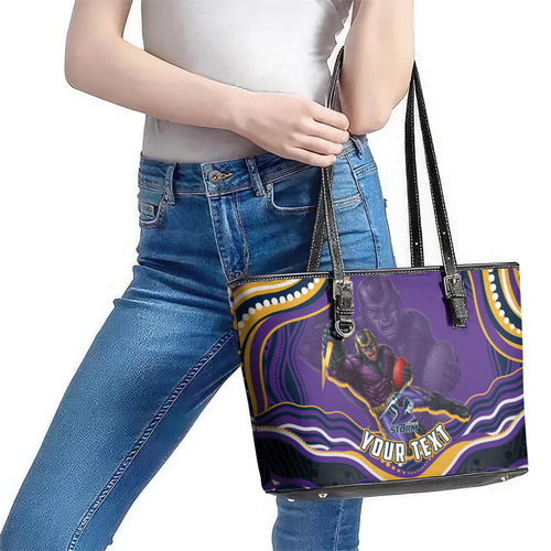 Personalized Gold Coast Titans Leather Tote Bag Aboriginal Dot Art - Dreamtime Rugby Mascot