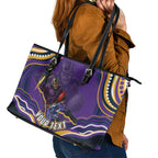Personalized Gold Coast Titans Leather Tote Bag Aboriginal Dot Art - Dreamtime Rugby Mascot