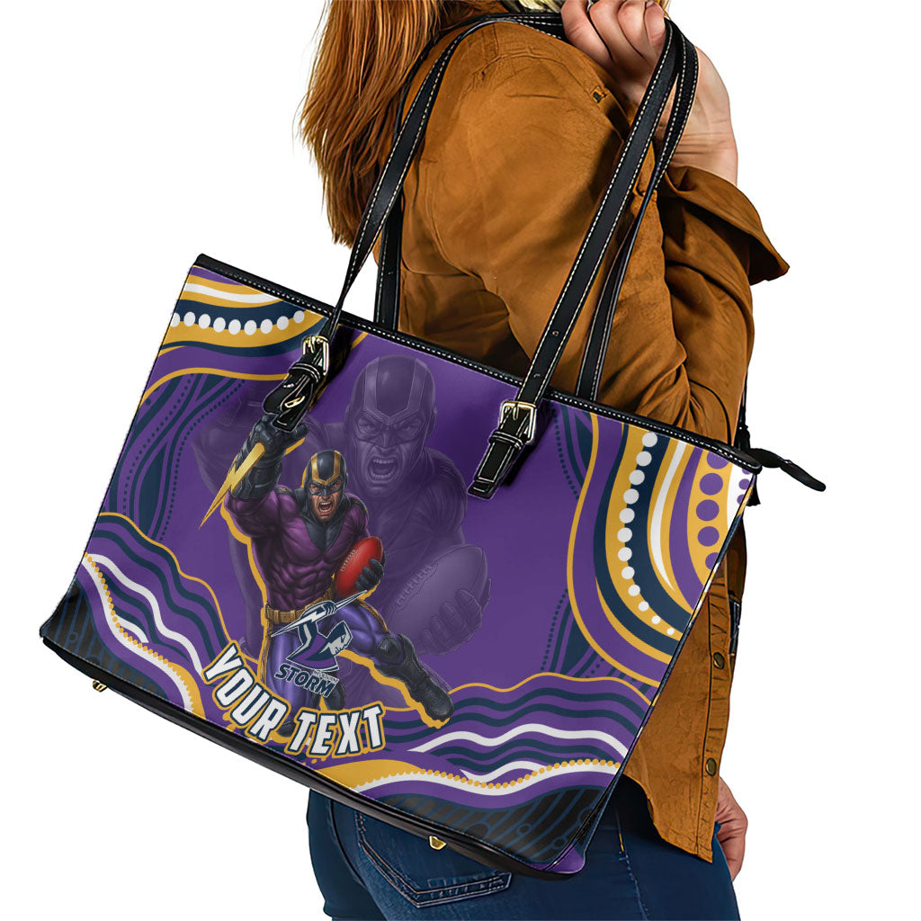 Personalized Gold Coast Titans Leather Tote Bag Aboriginal Dot Art - Dreamtime Rugby Mascot