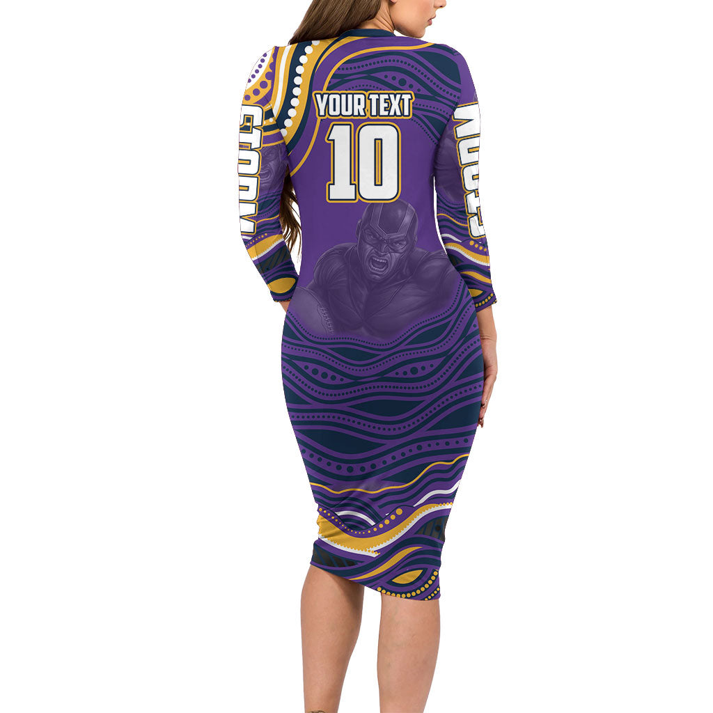 Personalized Gold Coast Titans Long Sleeve Bodycon Dress Aboriginal Dot Art - Dreamtime Rugby Mascot