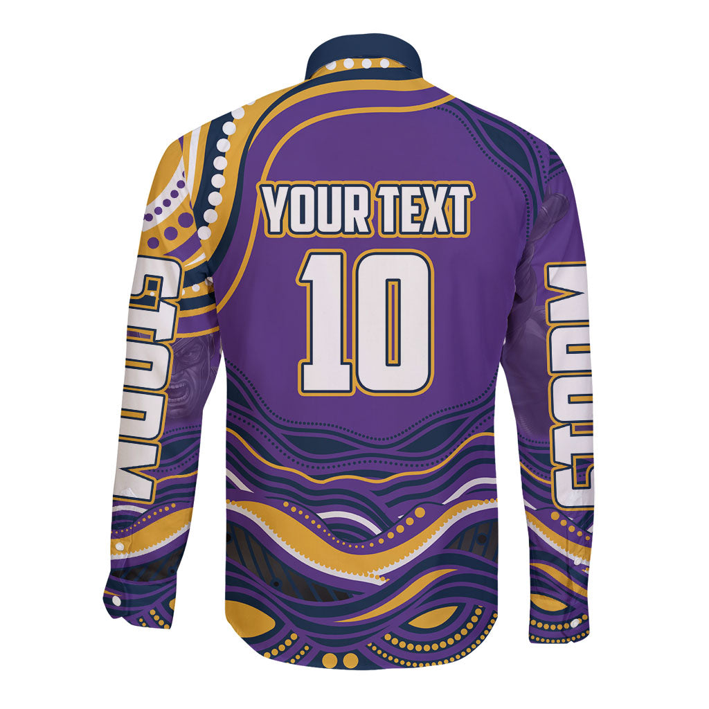 Personalized Gold Coast Titans Long Sleeve Button Shirt Aboriginal Dot Art - Dreamtime Rugby Mascot