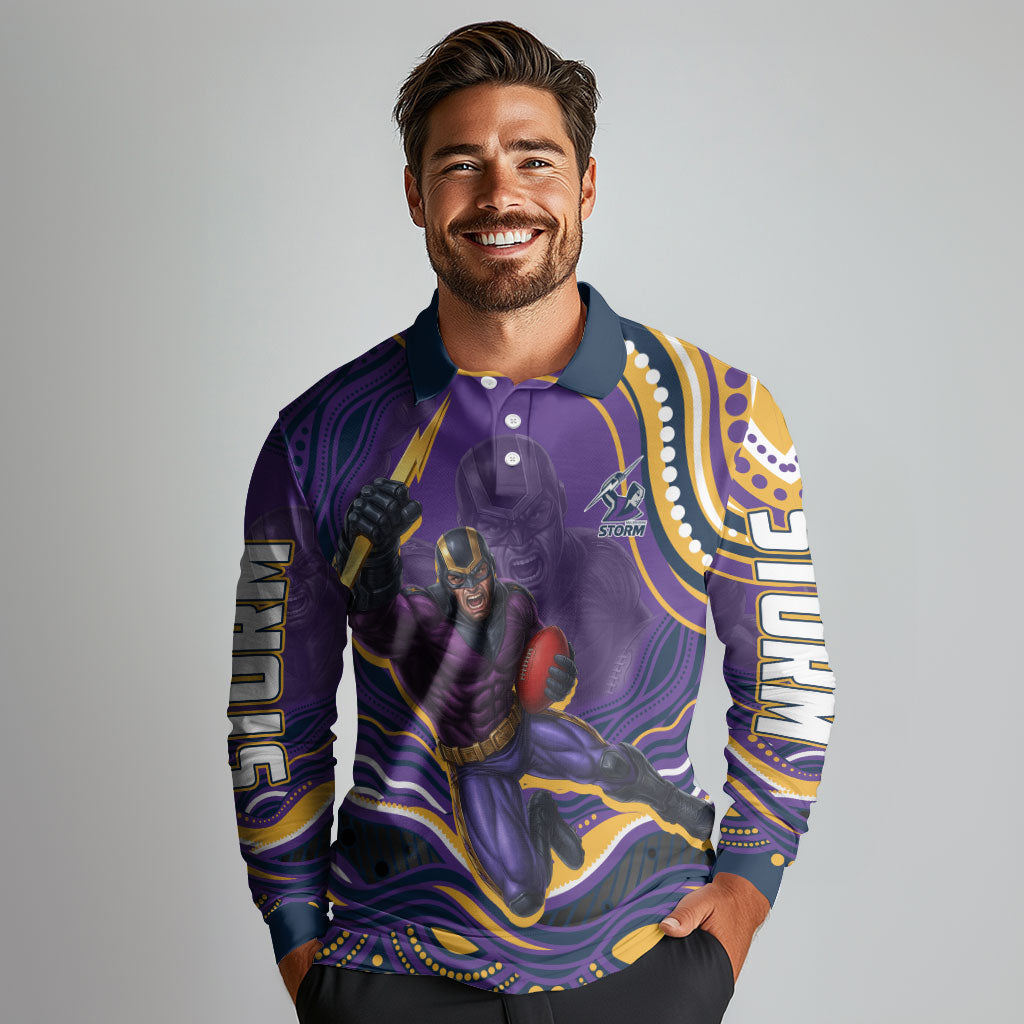 Personalized Gold Coast Titans Long Sleeve Polo Shirt Aboriginal Dot Art - Dreamtime Rugby Mascot