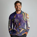 Personalized Gold Coast Titans Long Sleeve Polo Shirt Aboriginal Dot Art - Dreamtime Rugby Mascot