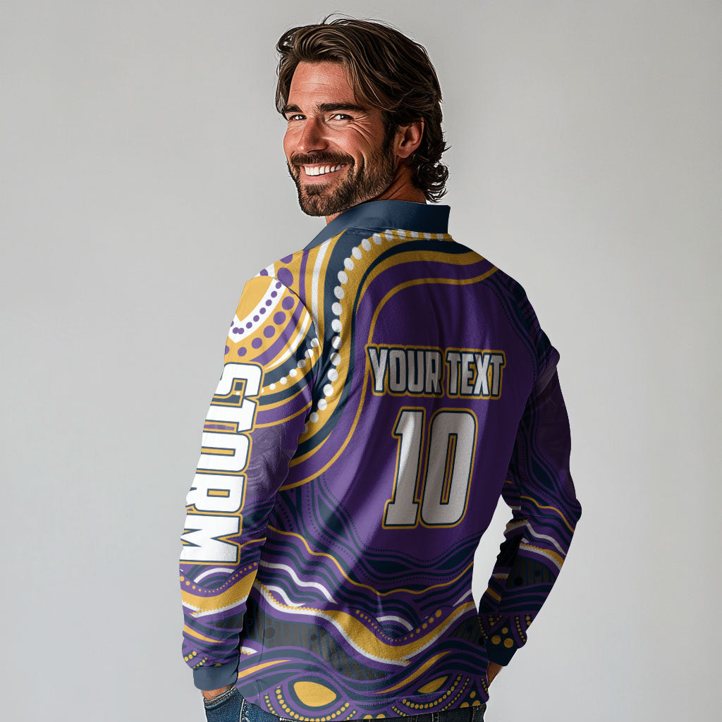 Personalized Gold Coast Titans Long Sleeve Polo Shirt Aboriginal Dot Art - Dreamtime Rugby Mascot