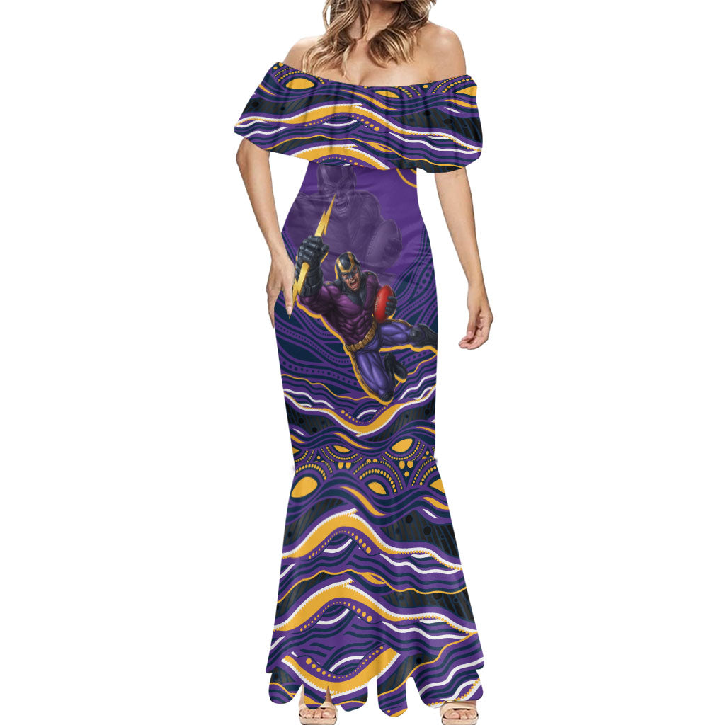 Personalized Gold Coast Titans Mermaid Dress Aboriginal Dot Art - Dreamtime Rugby Mascot