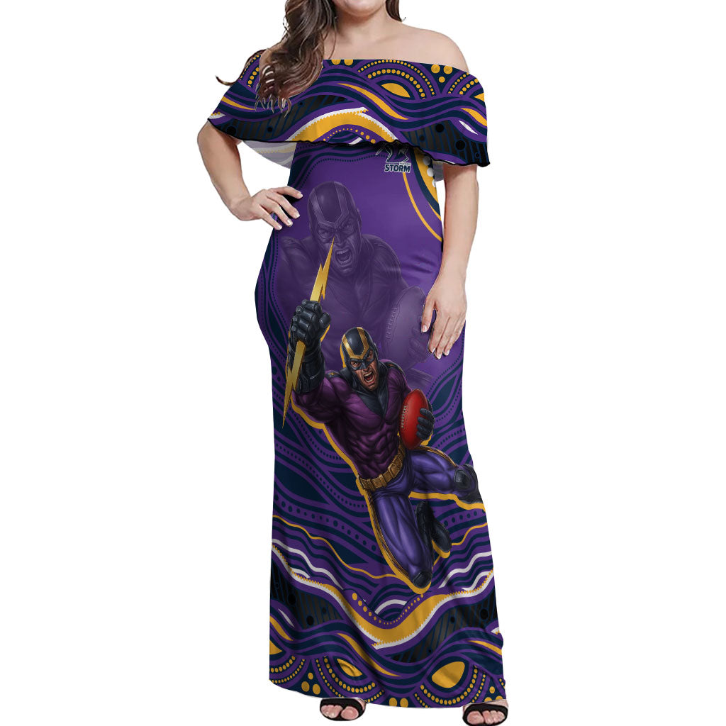 Personalized Gold Coast Titans Off Shoulder Maxi Dress Aboriginal Dot Art - Dreamtime Rugby Mascot