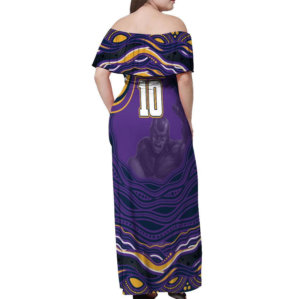 Personalized Gold Coast Titans Off Shoulder Maxi Dress Aboriginal Dot Art - Dreamtime Rugby Mascot