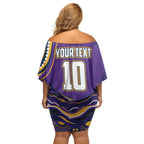 Personalized Gold Coast Titans Off Shoulder Short Dress Aboriginal Dot Art - Dreamtime Rugby Mascot