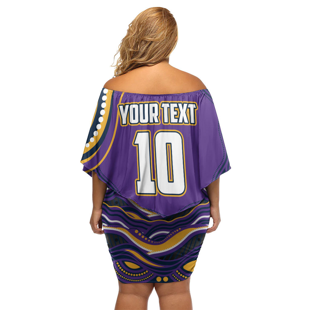 Personalized Gold Coast Titans Off Shoulder Short Dress Aboriginal Dot Art - Dreamtime Rugby Mascot