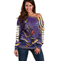 Personalized Gold Coast Titans Off Shoulder Sweater Aboriginal Dot Art - Dreamtime Rugby Mascot