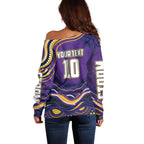Personalized Gold Coast Titans Off Shoulder Sweater Aboriginal Dot Art - Dreamtime Rugby Mascot