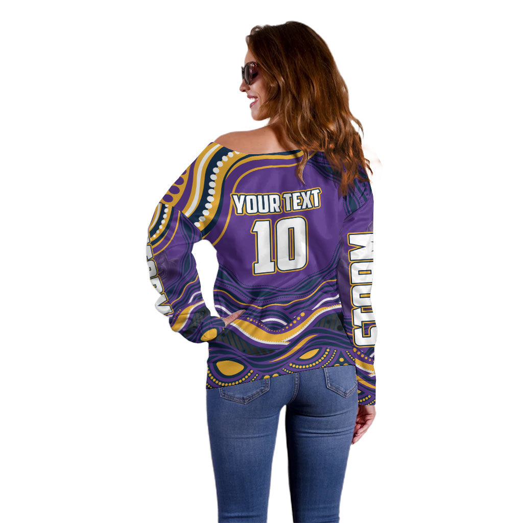 Personalized Gold Coast Titans Off Shoulder Sweater Aboriginal Dot Art - Dreamtime Rugby Mascot