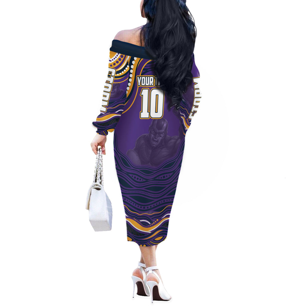 Personalized Gold Coast Titans Off The Shoulder Long Sleeve Dress Aboriginal Dot Art - Dreamtime Rugby Mascot