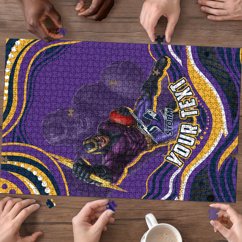 Personalized Gold Coast Titans Puzzle Aboriginal Dot Art - Dreamtime Rugby Mascot