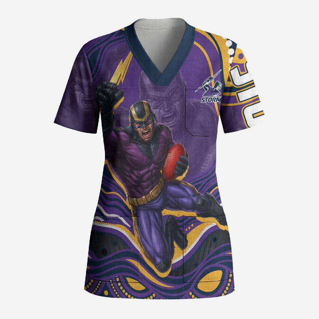Personalized Gold Coast Titans Scrub Top Aboriginal Dot Art - Dreamtime Rugby Mascot