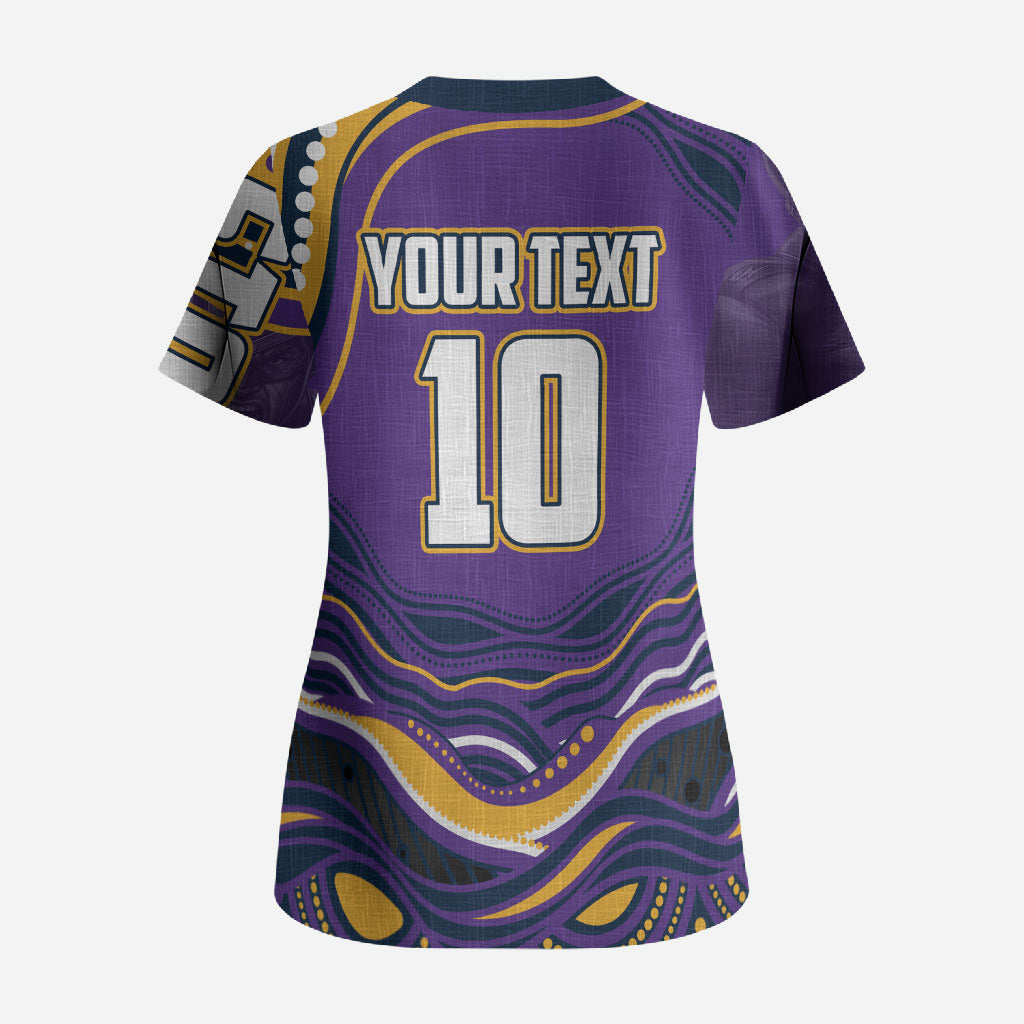 Personalized Gold Coast Titans Scrub Top Aboriginal Dot Art - Dreamtime Rugby Mascot