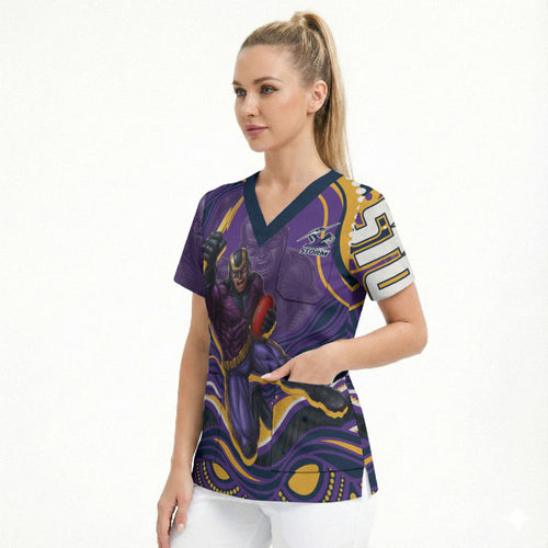 Personalized Gold Coast Titans Scrub Top Aboriginal Dot Art - Dreamtime Rugby Mascot