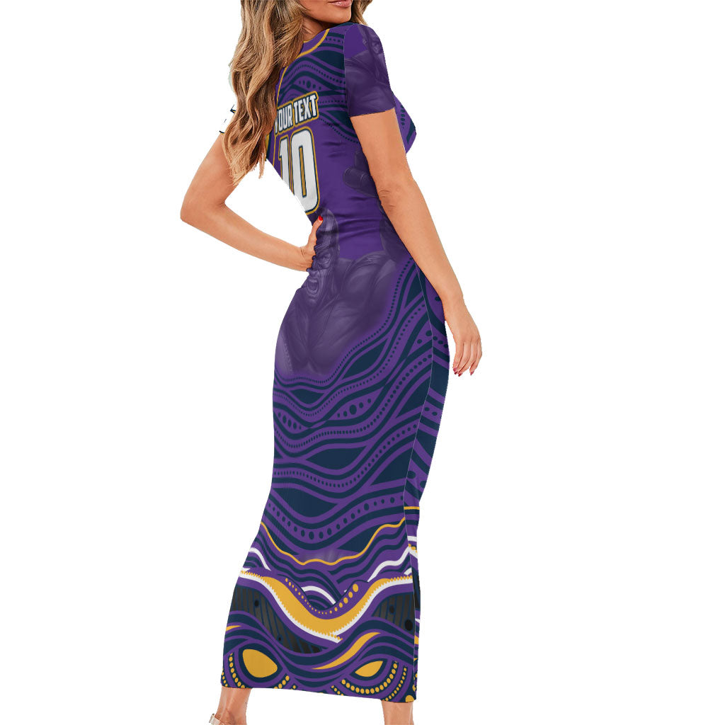 Personalized Gold Coast Titans Short Sleeve Bodycon Dress Aboriginal Dot Art - Dreamtime Rugby Mascot