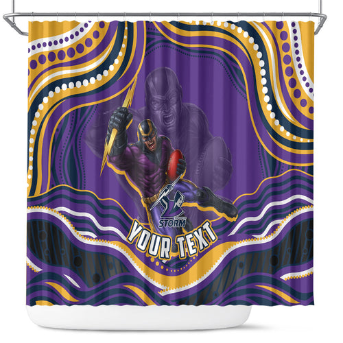 Personalized Gold Coast Titans Shower Curtain Aboriginal Dot Art - Dreamtime Rugby Mascot