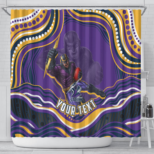 Personalized Gold Coast Titans Shower Curtain Aboriginal Dot Art - Dreamtime Rugby Mascot