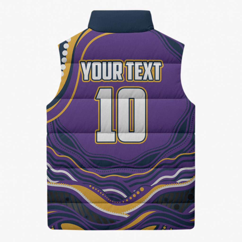 Personalized Gold Coast Titans Sleeveless Puffer Jacket Aboriginal Dot Art - Dreamtime Rugby Mascot