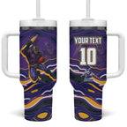 Personalized Gold Coast Titans Tumbler With Handle Aboriginal Dot Art - Dreamtime Rugby Mascot