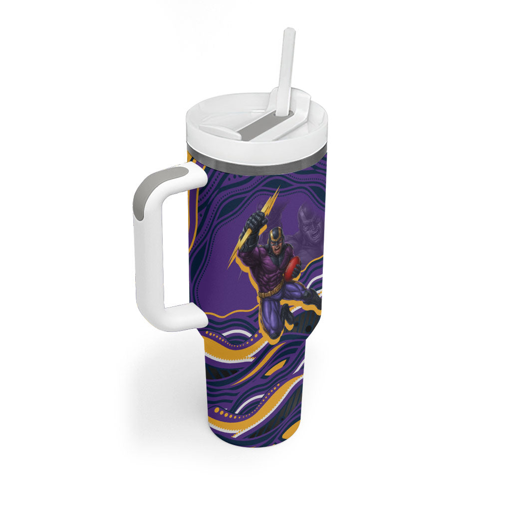 Personalized Gold Coast Titans Tumbler With Handle Aboriginal Dot Art - Dreamtime Rugby Mascot