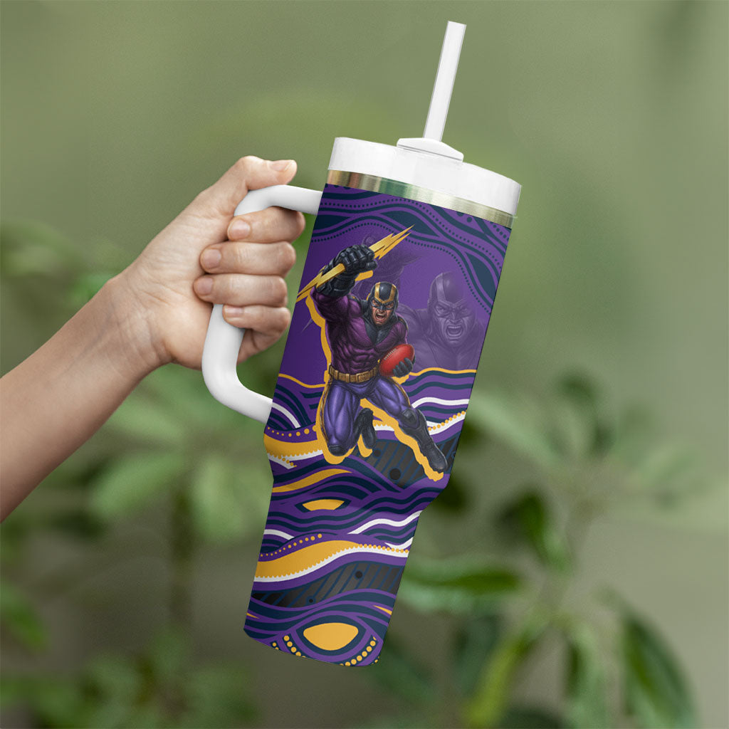Personalized Gold Coast Titans Tumbler With Handle Aboriginal Dot Art - Dreamtime Rugby Mascot