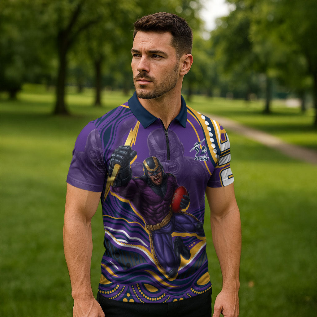 Personalized Gold Coast Titans Zipper Polo Shirt Aboriginal Dot Art - Dreamtime Rugby Mascot