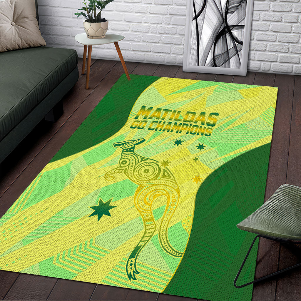 Matildas Australia Go Champions Area Rug Indigenous Dot Art Kangaroo Southern Cross Stars
