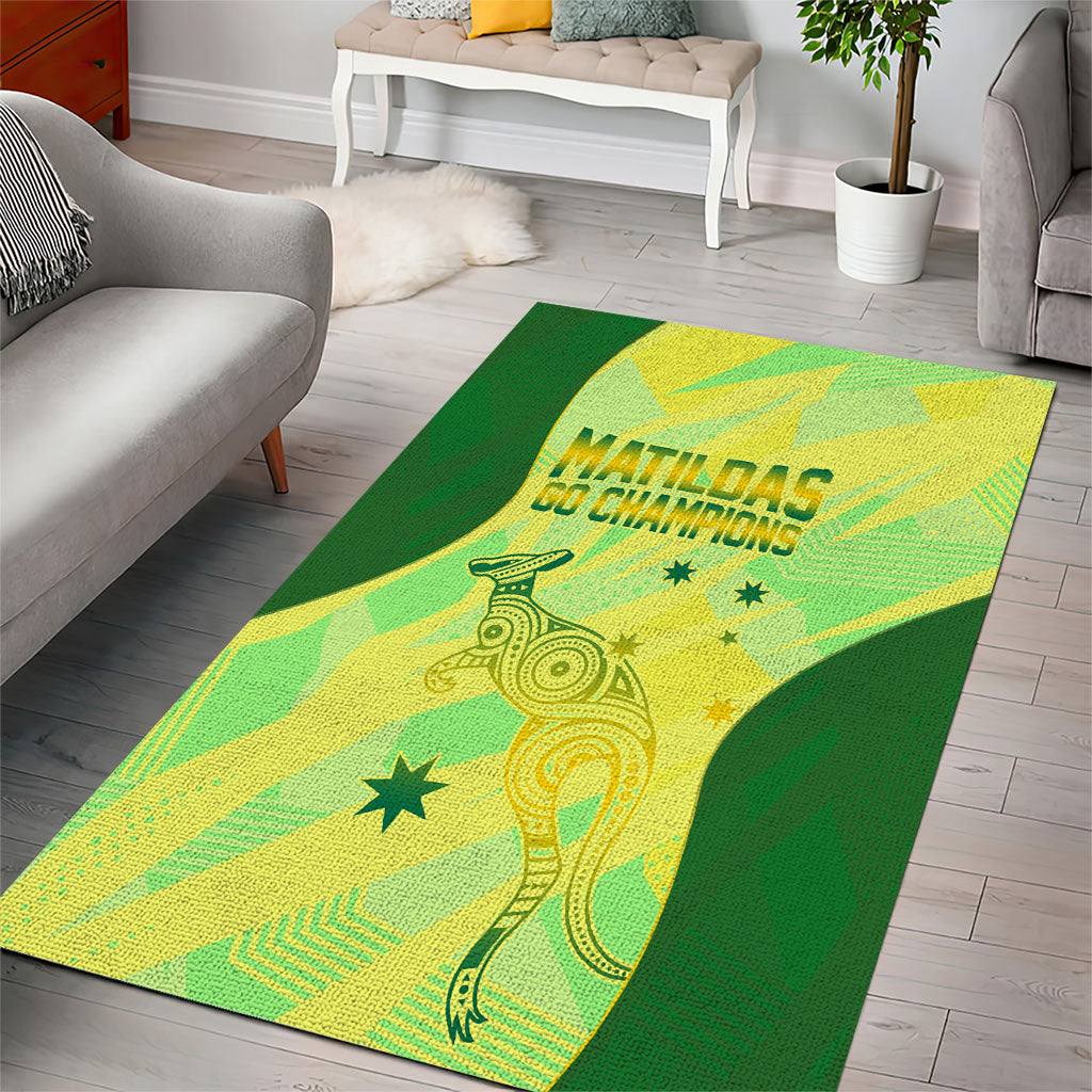 Matildas Australia Go Champions Area Rug Indigenous Dot Art Kangaroo Southern Cross Stars