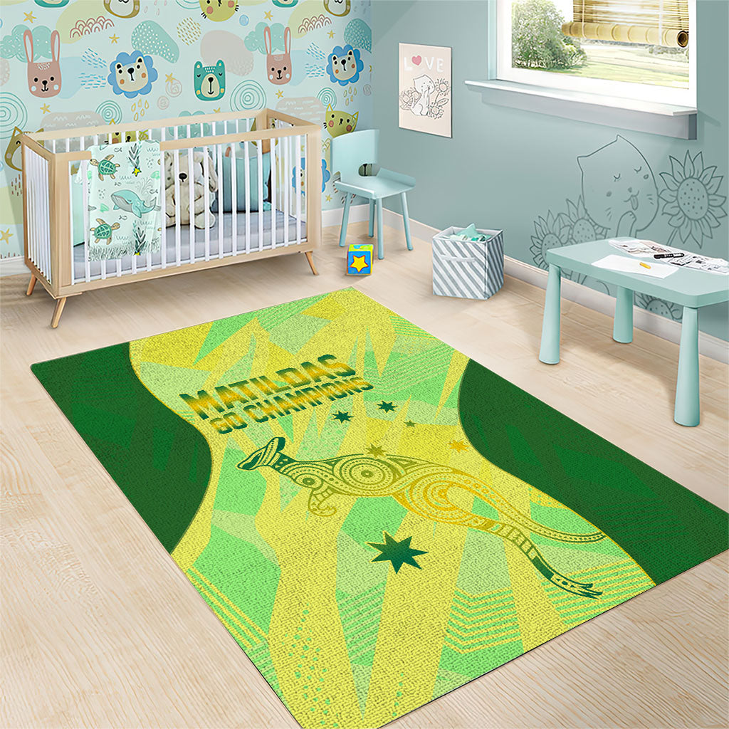 Matildas Australia Go Champions Area Rug Indigenous Dot Art Kangaroo Southern Cross Stars