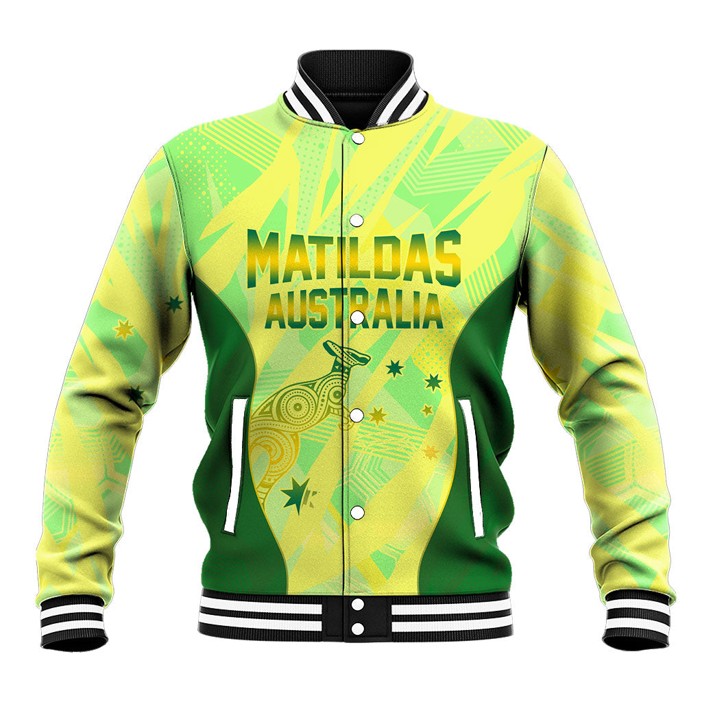 Matildas Australia Go Champions Baseball Jacket Indigenous Dot Art Kangaroo Southern Cross Stars