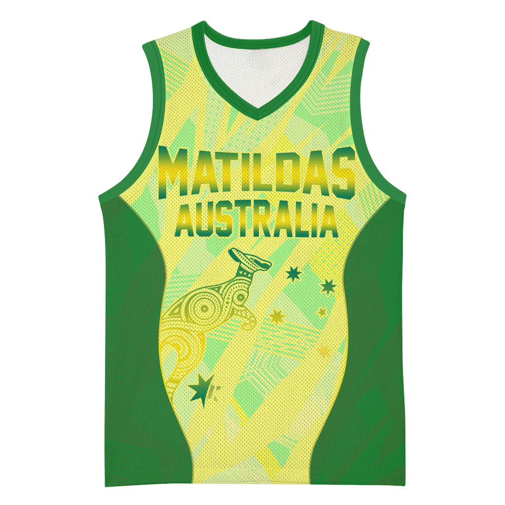 Matildas Australia Go Champions Basketball Jersey Indigenous Dot Art Kangaroo Southern Cross Stars