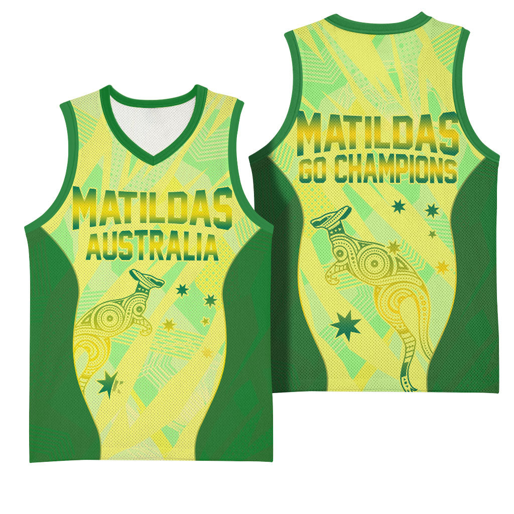 Matildas Australia Go Champions Basketball Jersey Indigenous Dot Art Kangaroo Southern Cross Stars
