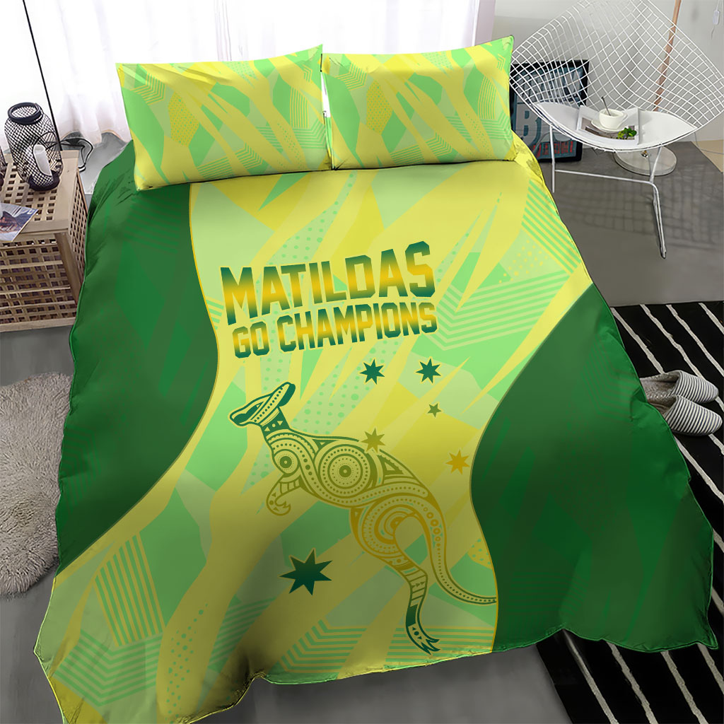 Matildas Australia Go Champions Bedding Set Indigenous Dot Art Kangaroo Southern Cross Stars