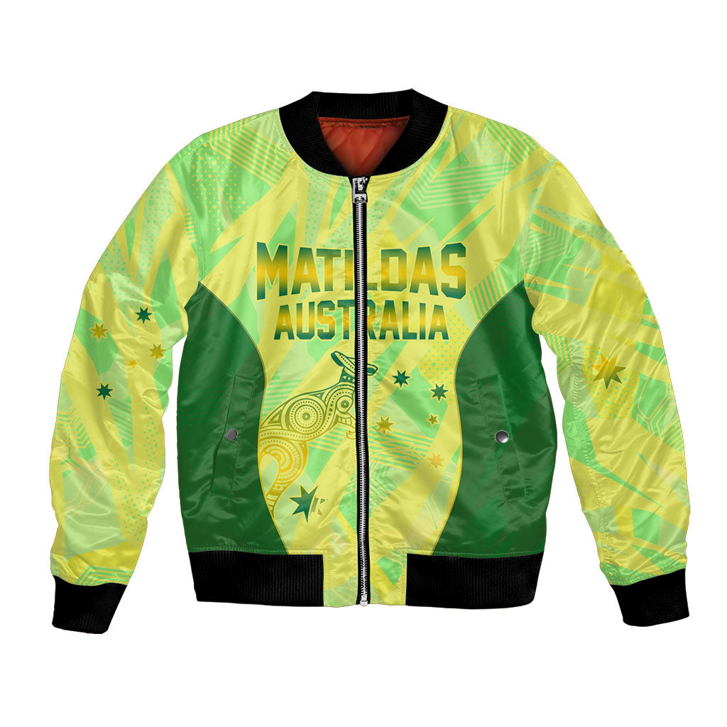 Matildas Australia Go Champions Bomber Jacket Indigenous Dot Art Kangaroo Southern Cross Stars